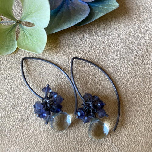 Green Amethyst with Iolite Earrings