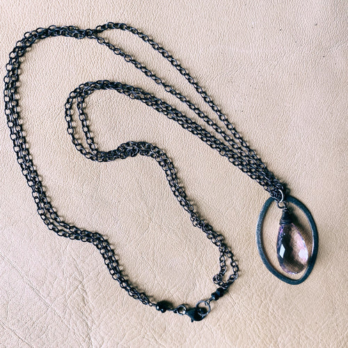 Amethyst Double Chain Framed Pendant