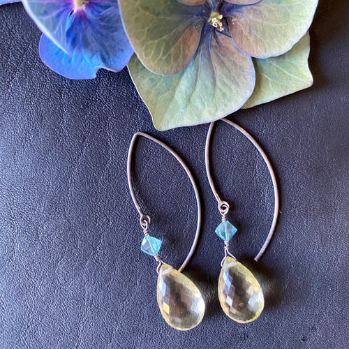 Lemon Quartz Briolette with Apatite Earrings