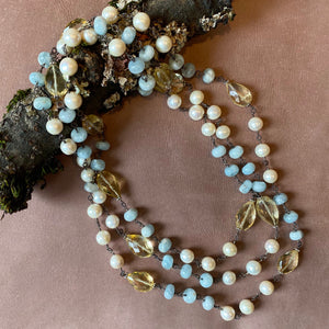 Aquamarine, Citrine, and Pearl Necklace