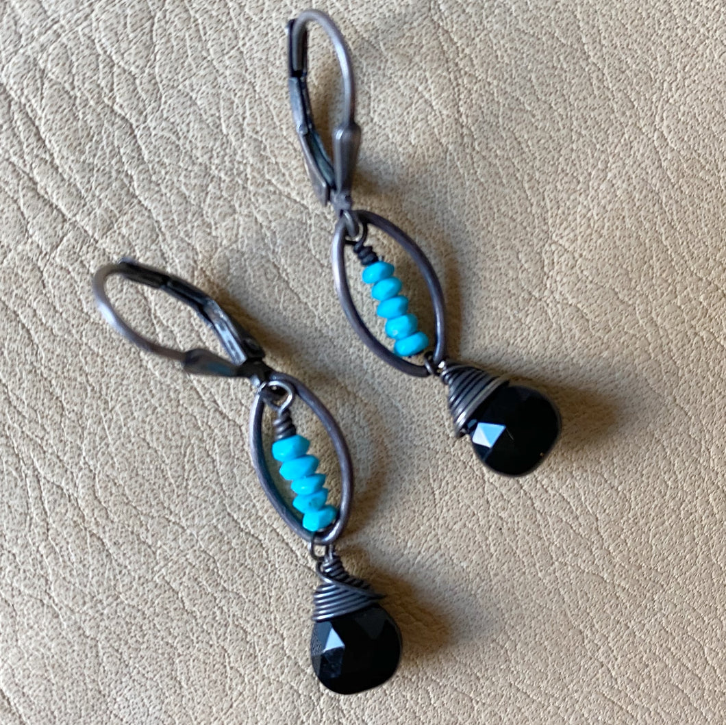 Black Onyx with Turquoise Earrings