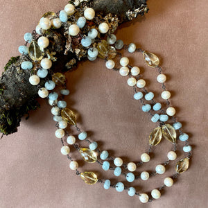 Aquamarine, Citrine, and Pearl Necklace