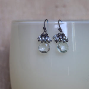 Green Amethyst Briolettes with Pearls Earrings