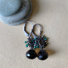 Smokey Quartz with Emerald and Pearls Earrings