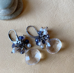 Rock Crystal Earrings with Iolite & Pearls