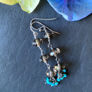 Faceted Smokey Quartz with Turquoise Earrings