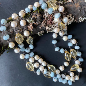 Aquamarine, Citrine, and Pearl Necklace