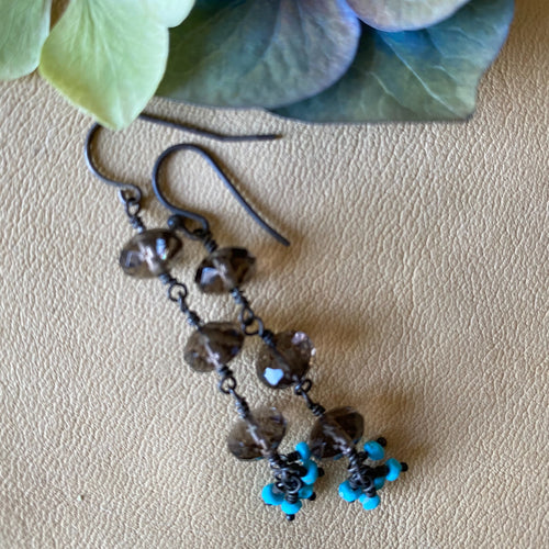 Faceted Smokey Quartz with Turquoise Earrings