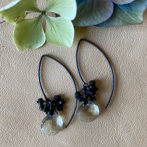 Green Amethyst with Black Garnet Earrings