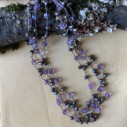 Amethyst and Pearl Wrap Necklace