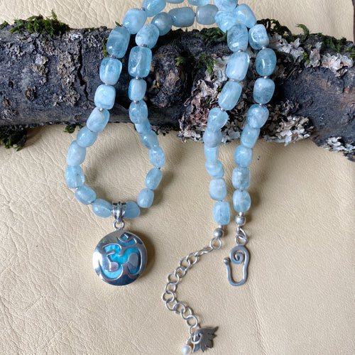 Larimar OM Pendant with Aquamarine Nuggets