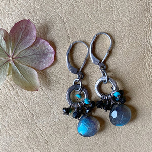 Labradorite with Black Spinel and Turquoise Earrings